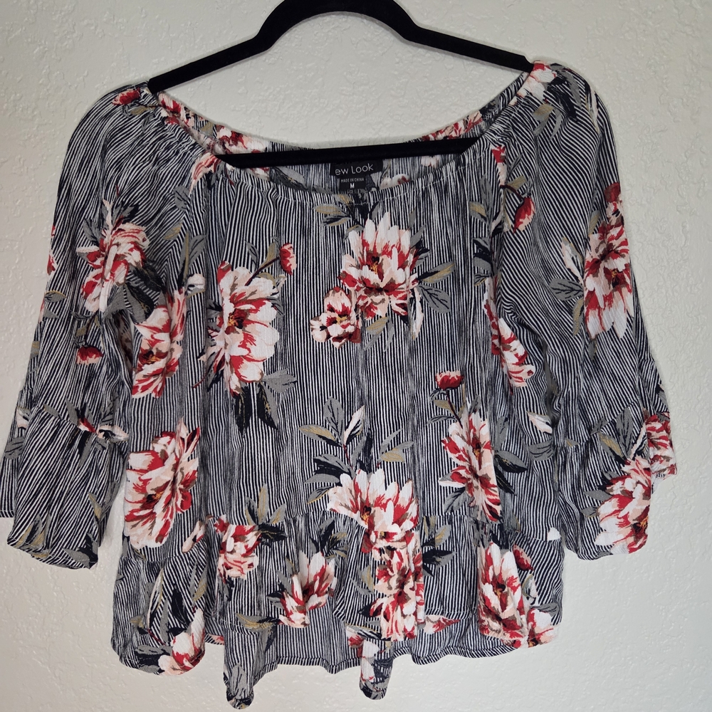 Women's Floral Blouse - Black and Red